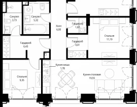 3-комнатная квартира, 102.19 м2 , 5 этаж, корпус Cliff5-3 - фото 1