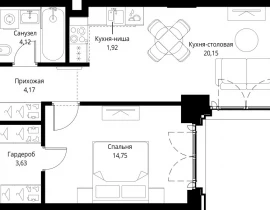 1-комнатная квартира, 48.74 м2 , 7 этаж, корпус Cliff5-3 - фото 1