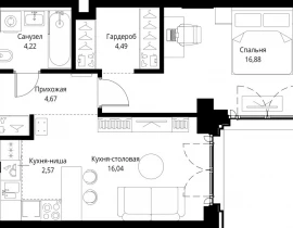 1-комнатная квартира, 48.87 м2 , 6 этаж, корпус Cliff5-2 - фото 1