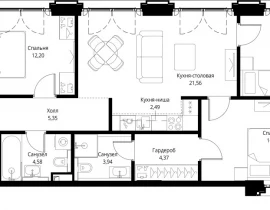 3-комнатная квартира, 92.58 м2 , 10 этаж, квартал Клиф, 5 - фото 1
