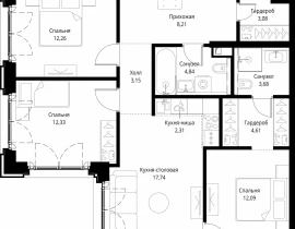 3-комнатная квартира, 84.3 м2 , 11 этаж, квартал Клиф, 5 - фото 1