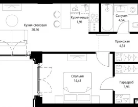 1-комнатная квартира, 49.49 м2 , 11 этаж, квартал Клиф, 5 - фото 1