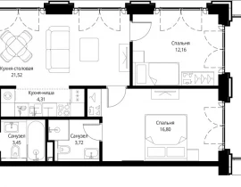 2-комнатная квартира, 76.06 м2 , 12 этаж, квартал Клиф, 5 - фото 1