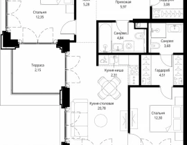 3-комнатная квартира, 105.17 м2 , 12 этаж, квартал Клиф, 5 - фото 1