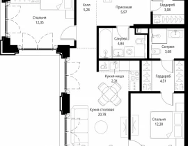 3-комнатная квартира, 95.95 м2 , 13 этаж, квартал Клиф, 5 - фото 1