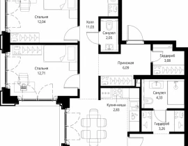 4-комнатная квартира, 114.2 м2 , 14 этаж, квартал Клиф, 5 - фото 1