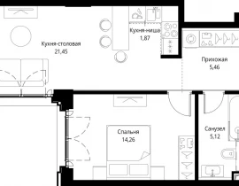 1-комнатная квартира, 48.16 м2 , 14 этаж, квартал Клиф, 5 - фото 1
