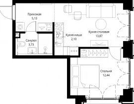 1-комнатная квартира, 37.27 м2 , 2 этаж, квартал Клиф, 5 - фото 1