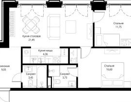 2-комнатная квартира, 70.39 м2 , 4 этаж, квартал Клиф, 5 - фото 1