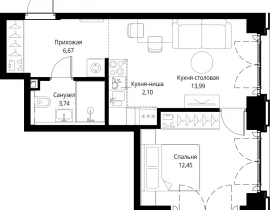 1-комнатная квартира, 38.95 м2 , 5 этаж, квартал Клиф, 5 - фото 1