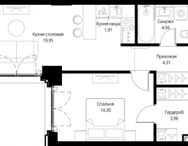 1-комнатная квартира, 48.99 м2 , 8 этаж, квартал Клиф, 5 - фото 1
