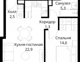 1-комнатная квартира, 46.6 м2 , 11 этаж, Волоколамское шоссе, 95/2 - фото 1