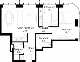 2-комнатная квартира, 69.5 м2 , 16 этаж, Волоколамское шоссе, 95/2 - фото 1