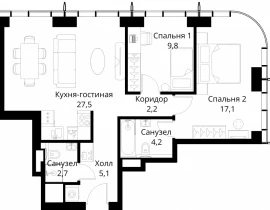 2-комнатная квартира, 68.6 м2 , 18 этаж, Волоколамское шоссе, 95/2 - фото 1