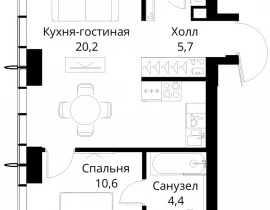 1-комнатная квартира, 42.7 м2 , 19 этаж, Волоколамское шоссе, 95/2 - фото 1