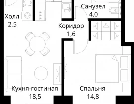 1-комнатная квартира, 41.4 м2 , 23 этаж, Волоколамское шоссе, 95/2 - фото 1