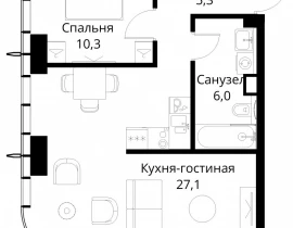1-комнатная квартира, 48.7 м2 , 23 этаж, Волоколамское шоссе, 95/2 - фото 1