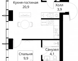 1-комнатная квартира, 40.9 м2 , 23 этаж, Волоколамское шоссе, 95/2 - фото 1