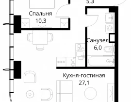 1-комнатная квартира, 48.7 м2 , 25 этаж, Волоколамское шоссе, 95/2 - фото 1