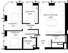 3-комнатная квартира, 85.7 м2 , 25 этаж, Волоколамское шоссе, 95/2 - фото 1