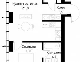 1-комнатная квартира, 41.9 м2 , 27 этаж, Волоколамское шоссе, 95/2 - фото 1