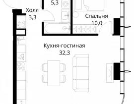 1-комнатная квартира, 50.9 м2 , 35 этаж, Волоколамское шоссе, 95/2 - фото 1