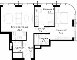 2-комнатная квартира, 68.1 м2 , 37 этаж, Волоколамское шоссе, 95/2 - фото 1
