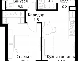 1-комнатная квартира, 39 м2 , 37 этаж, Волоколамское шоссе, 95/2 - фото 1