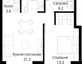 1-комнатная квартира, 42.4 м2 , 37 этаж, Волоколамское шоссе, 95/2 - фото 1