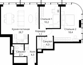 2-комнатная квартира, 69.7 м2 , 41 этаж, Волоколамское шоссе, 95/2 - фото 1