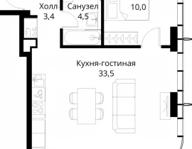 1-комнатная квартира, 51.4 м2 , 41 этаж, Волоколамское шоссе, 95/2 - фото 1