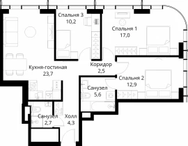 3-комнатная квартира, 78.9 м2 , 48 этаж, Волоколамское шоссе, 95/2 - фото 1