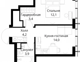 1-комнатная квартира, 37.6 м2 , 48 этаж, Волоколамское шоссе, 95/2 - фото 1