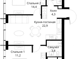 2-комнатная квартира, 68.1 м2 , 55 этаж, Волоколамское шоссе, 95/2 - фото 1