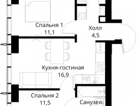2-комнатная квартира, 53.1 м2 , 12 этаж, Волоколамское шоссе, 95/2 - фото 1