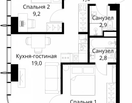 2-комнатная квартира, 52.6 м2 , 13 этаж, Волоколамское шоссе, 95/2 - фото 1