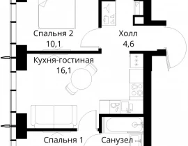 2-комнатная квартира, 50.3 м2 , 17 этаж, Волоколамское шоссе, 95/2 - фото 1