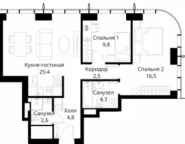 2-комнатная квартира, 65.9 м2 , 25 этаж, Волоколамское шоссе, 95/2 - фото 1
