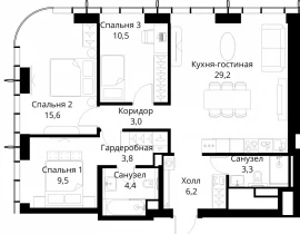 3-комнатная квартира, 85.5 м2 , 29 этаж, Волоколамское шоссе, 95/2 - фото 1