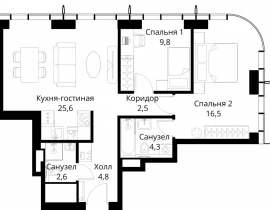 2-комнатная квартира, 66.1 м2 , 32 этаж, Волоколамское шоссе, 95/2 - фото 1