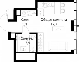 1-комнатная квартира, 26.7 м2 , 39 этаж, Волоколамское шоссе, 95/2 - фото 1