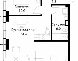 1-комнатная квартира, 53.2 м2 , 41 этаж, Волоколамское шоссе, 95/2 - фото 1