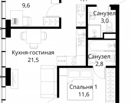 2-комнатная квартира, 55.6 м2 , 45 этаж, Волоколамское шоссе, 95/2 - фото 1