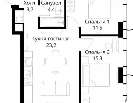 2-комнатная квартира, 58.1 м2 , 50 этаж, Волоколамское шоссе, 95/2 - фото 1