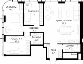 3-комнатная квартира, 97.9 м2 , 50 этаж, Волоколамское шоссе, 95/2 - фото 1