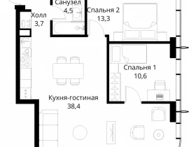 2-комнатная квартира, 70.5 м2 , 56 этаж, Волоколамское шоссе, 95/2 - фото 1