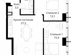 2-комнатная квартира, 64.8 м2 , 6 этаж, Волоколамское шоссе, 95/2 - фото 1