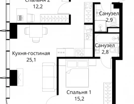 2-комнатная квартира, 65.3 м2 , 6 этаж, Волоколамское шоссе, 95/2 - фото 1