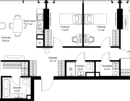 4-комнатная квартира, 115.1 м2 , 7 этаж, Ленинградский проспект, 8 - фото 1