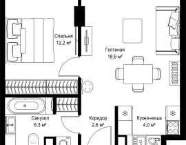 1-комнатная квартира, 43.7 м2 , 30 этаж, Ленинградский проспект, 8 - фото 1